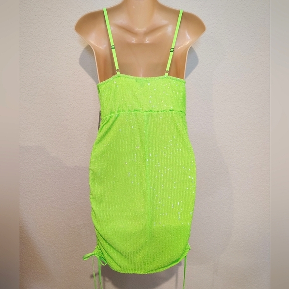 Wild Fable Neon Green Ruched Sequin Dress - Picture 3 of 3